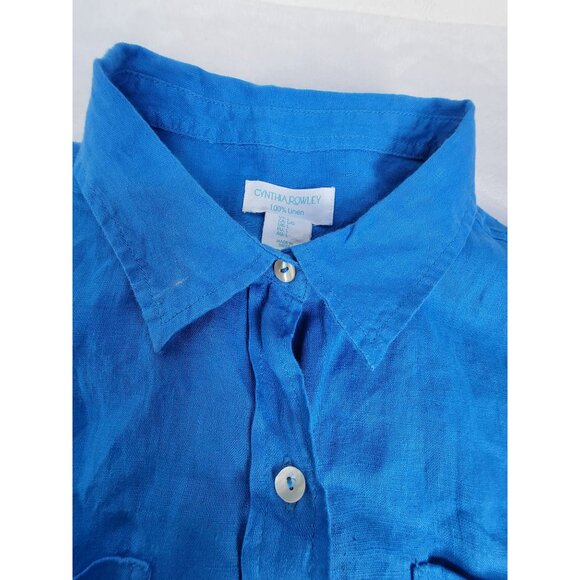 Cynthia Rowley Blue Button-Up Shirt Linen Womens Large Relaxed Fit Lightweight - Picture 8 of 8